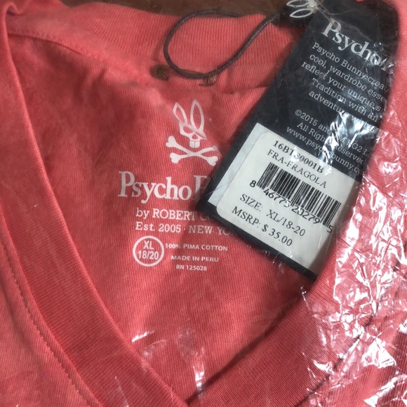 NWT Boys PSYCHO BUNNY Classic V Neck XL 18 / 20 Fragola 100% Pima Cotton Top - Picture 3 of 9